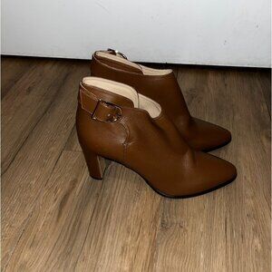 NEW MaxMara Women's Tobacco Ornati Leather Block Heel Ankle Booties Size 9.5